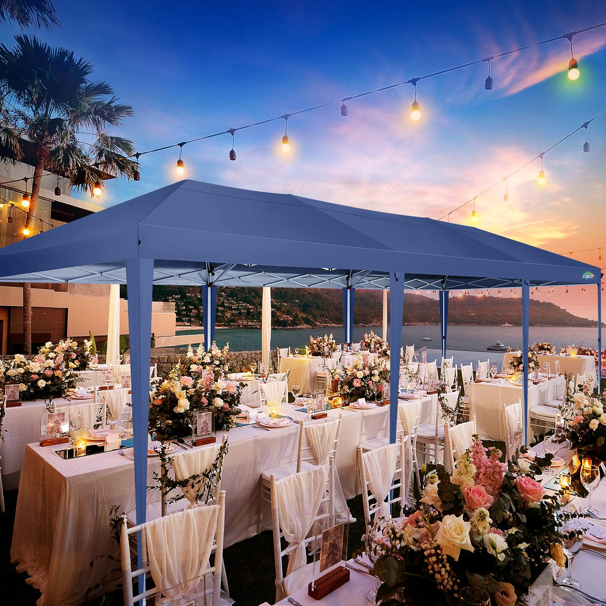 COBIZI 10x30 Canopy Party Tent with 8 Walls 10x30 Pop Up Tent for Parties Waterproof UPF 50+ Outdoor Commercial Event Tent for Party Backyard Gazebo Canopy with Sidewalls & Sandbags(navy blue,10x30ft COBIZI