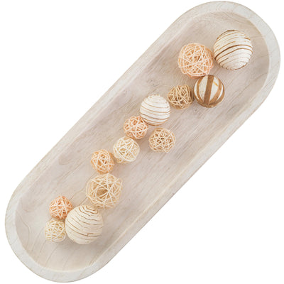 Hanobe Decorative Bowl Large Wooden: 25.5" Long Wood Dough Bowls for Decor Coffee Table Centerpiece Tray White Washed Farmhouse Rustic Decorations for Dining Room Home Kitchen Fireplace