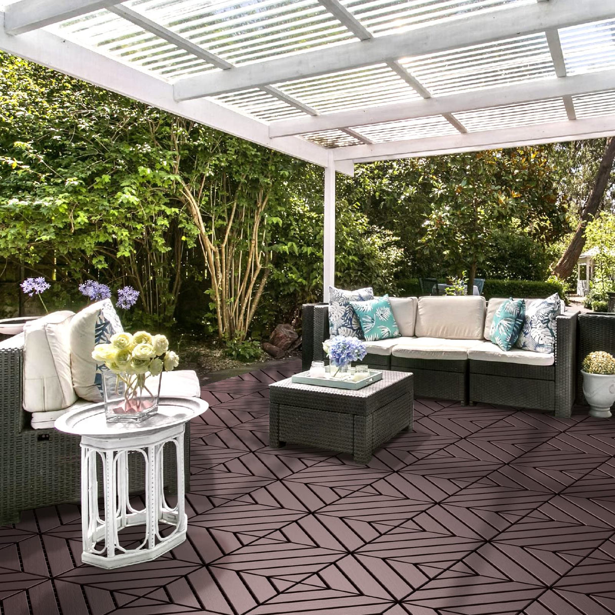 VANCASTLE Interlocking Floor Tiles, 12" x 12" Outdoor Flooring,All-Weather Waterproof Deck Tiles for Patio/Poolside/Garage/Gym, 1 Sq Ft Coverage per Tile, Easy to Install, Dark Brown/9 Pack VANCASTLE