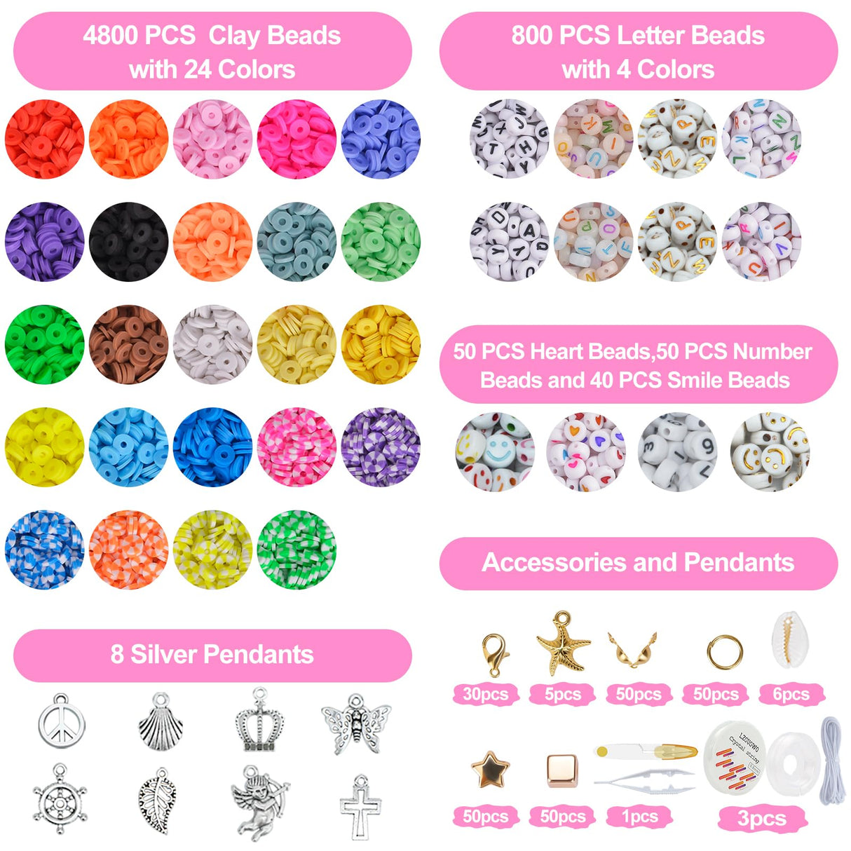 LZOUOWO Friendship Bracelet Kit Concert Bracelets Merch, 7200pcs Clay Beads for Bracelet Making Kit with Glow Beads Letter Beads and Smile Face Number Beads Jewelry for Crafts Gift LZOUOWO