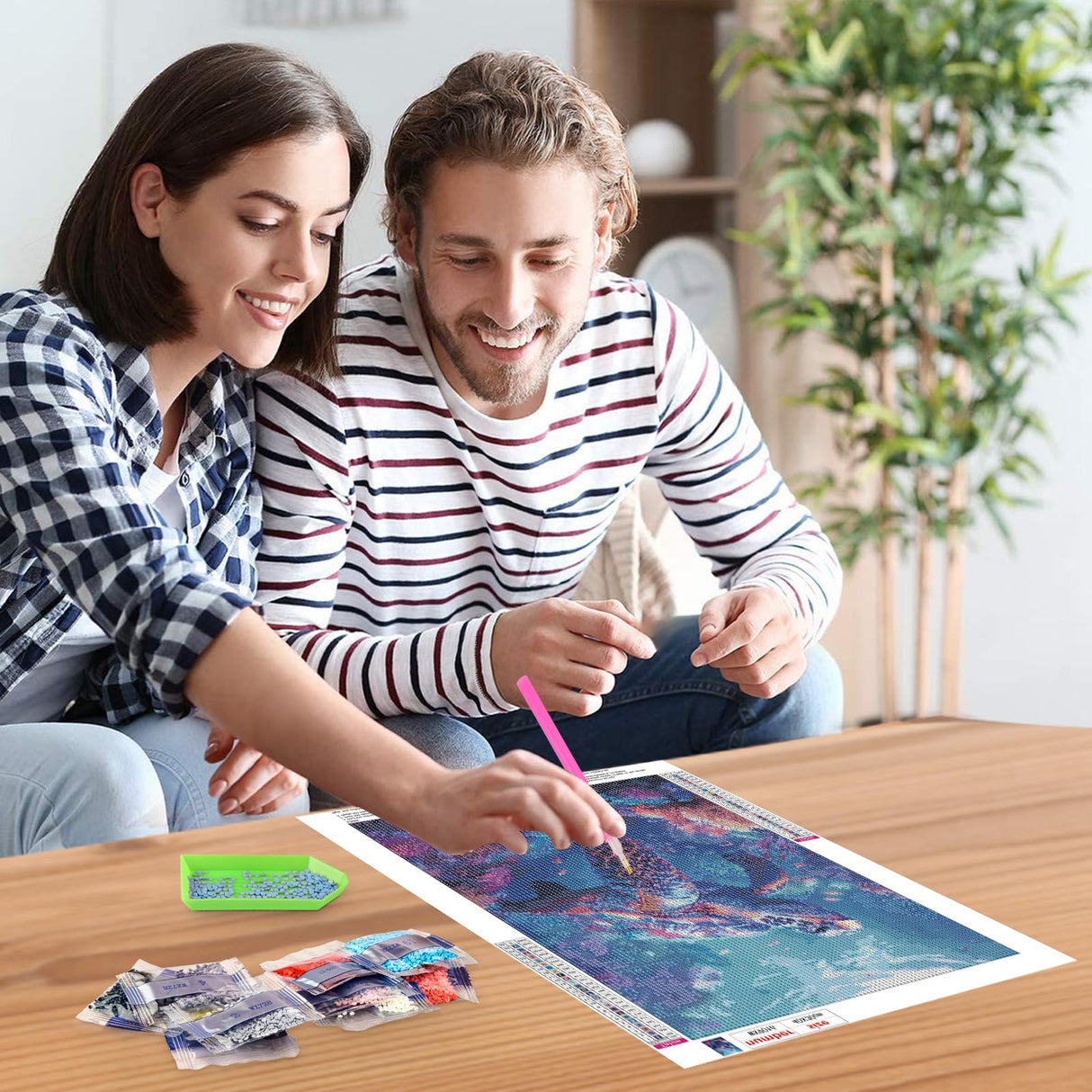 NEWENMO Turtle Diamonds Painting Kits for Adults Beginner DIY 5D Coral Diamond Art Paint with Round Diamonds, Full Drill Gem Art Tropical Fish Diamonds Art Painting for Home Wall Decor 12x16 Inch NEWENMO