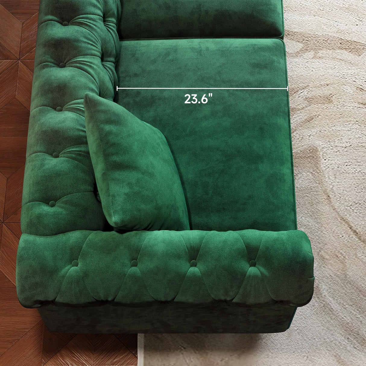 ONBRILL 82 Inch Chesterfield Sofa, 23 Inch Deep Seat Velvet Couch for Living Room, Button Tufted Couch with Rolled Arms, 2 Throw Pillows, Comfy Vintage Loveseat Sofa for Apartment, Green ONBRILL