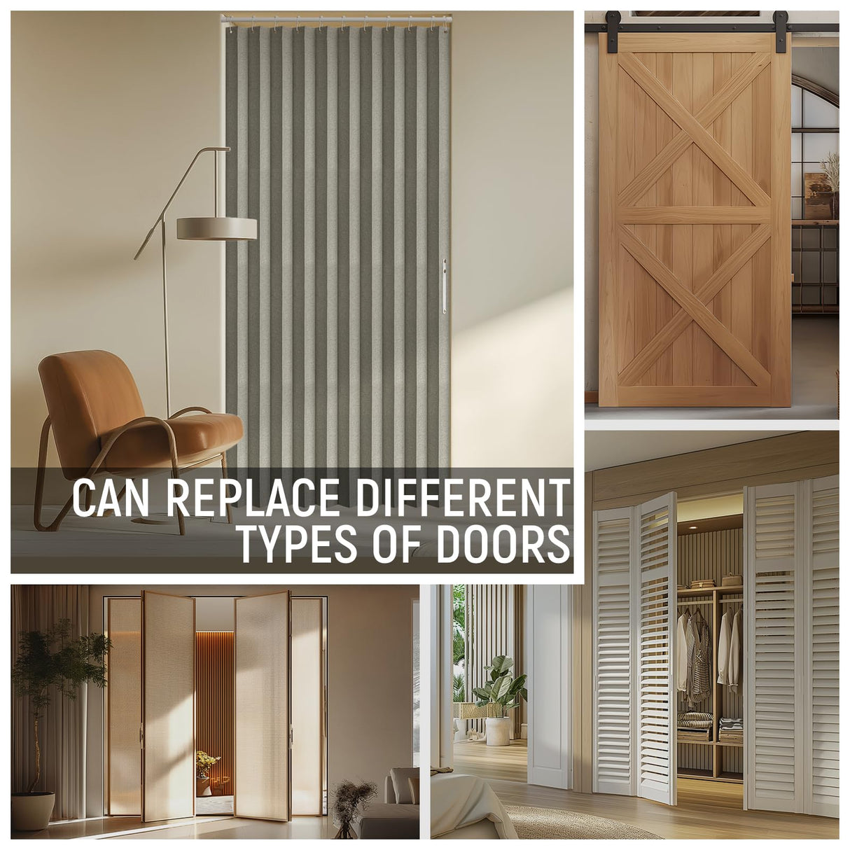 AJAZZ 100% Blackout Magnetic Door Curtain - Pleated Folding Accordion Closet Door Curtain - Invisible, Applicable for Bedroom & Living Room Doorway (Grey, 42" W x 78" L, 1 Panel) AJAZZ