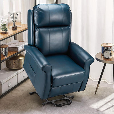 Esright Electric Power Lift Recliner Chair, with Side Pocket & Remote Control, Faux Leather Electric Recliner Chairs for Elderly, Blue