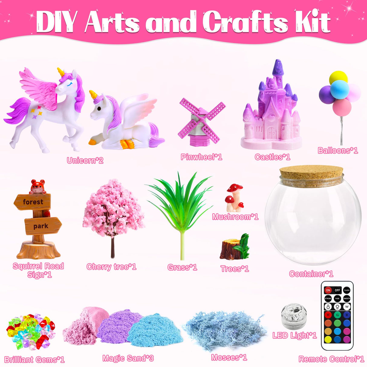 Mscawow Unicorn Terrarium Kit for Kids, DIY Light-Up Decorations Arts & Craft Kit - 4 5 6 7 8-12 Year Old Girl Birthday Gift Toys Mscawow