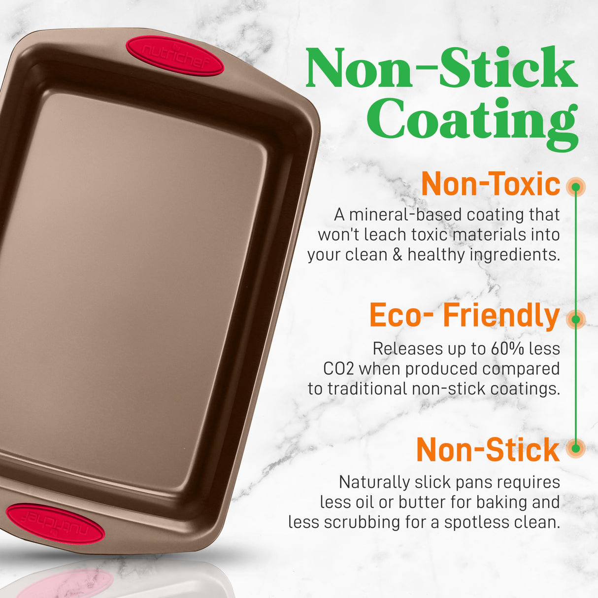 NutriChef 5-Piece Baking Pan Set - Carbon Steel Stackable Bakeware with Red Silicone Handles & Nonstick Coating, Includes Cookie Sheets, Roaster Pan with Lid, Loaf Pan, and 12 Cup Muffin Pan (Gold) NutriChef