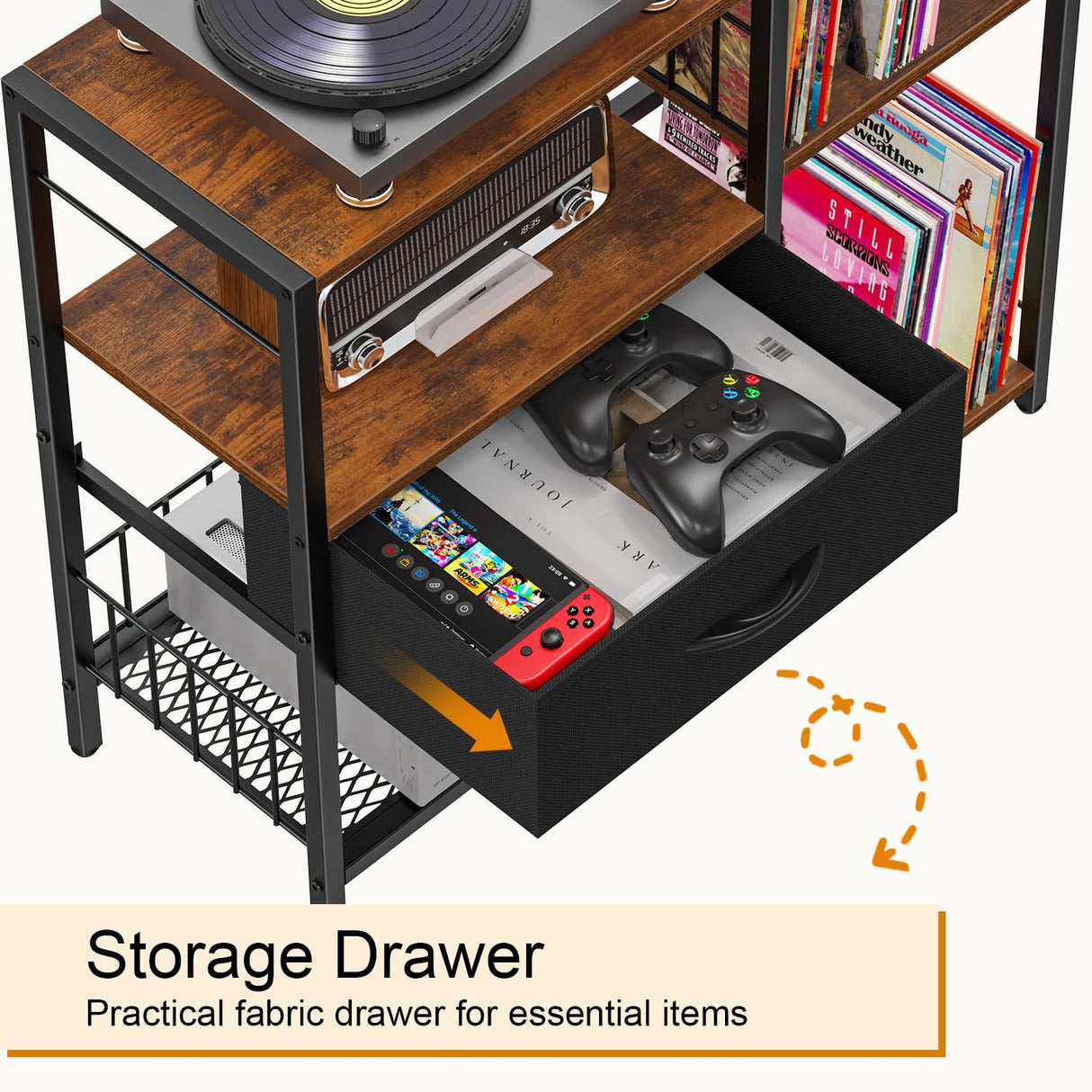 Snughome AV Media Stand, Record Player Stand with Vinyl Storage Holds up to 280+ Albums, Audio Video Rack Album Storage Shelves for Vinyl, Turntable Stand Record Holder Media Console Stereo Cabinet Snughome