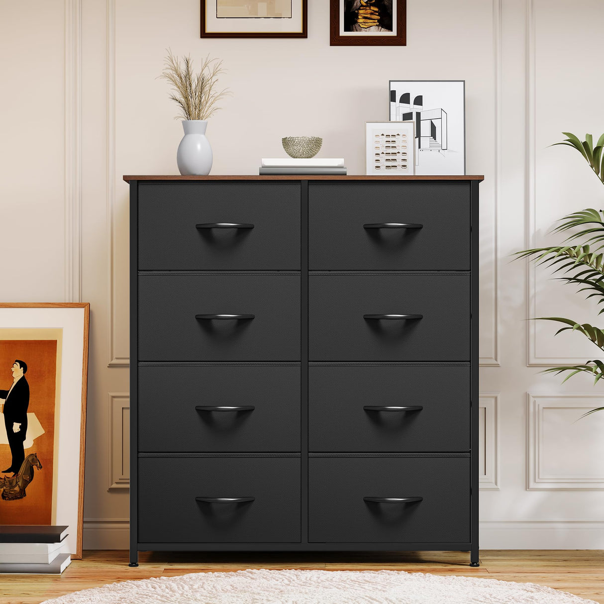 YITAHOME Dresser with 8 Drawers, Tall Storage Drawers, Black Dresser & Chest of Drawers, Storage Drawer Organizer for Closet, Bedroom, Living Room YITAHOME