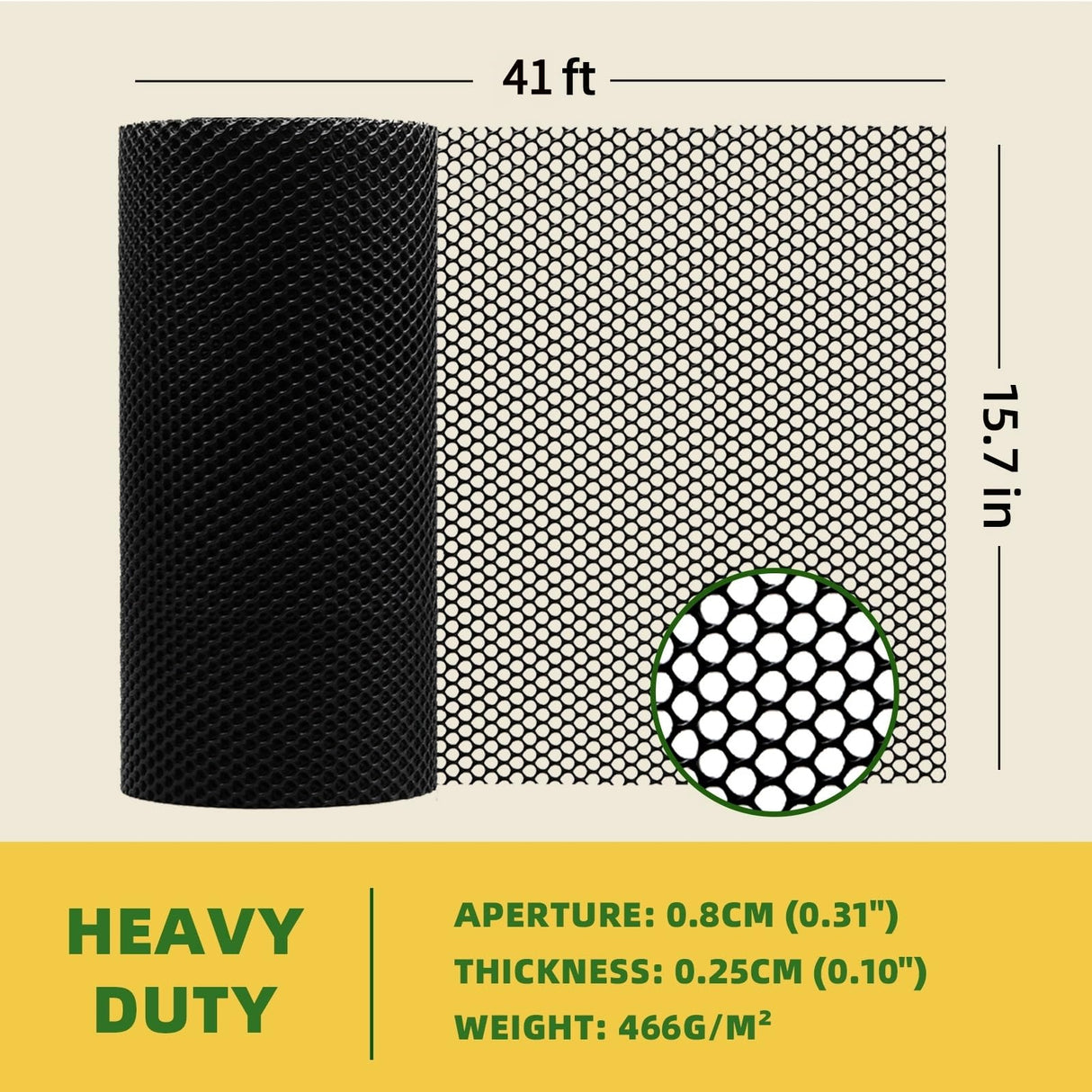 Heavy Duty 15.7IN x 41FT Black Plastic Mesh Fencing Roll for Chicken Dogs Rabbit Snake Poultry Barrier Gardening, Thicker Wire Mesh Netting Fence for Balcony Garden Pet Enclosure Plant Landscape DIY HWIUS