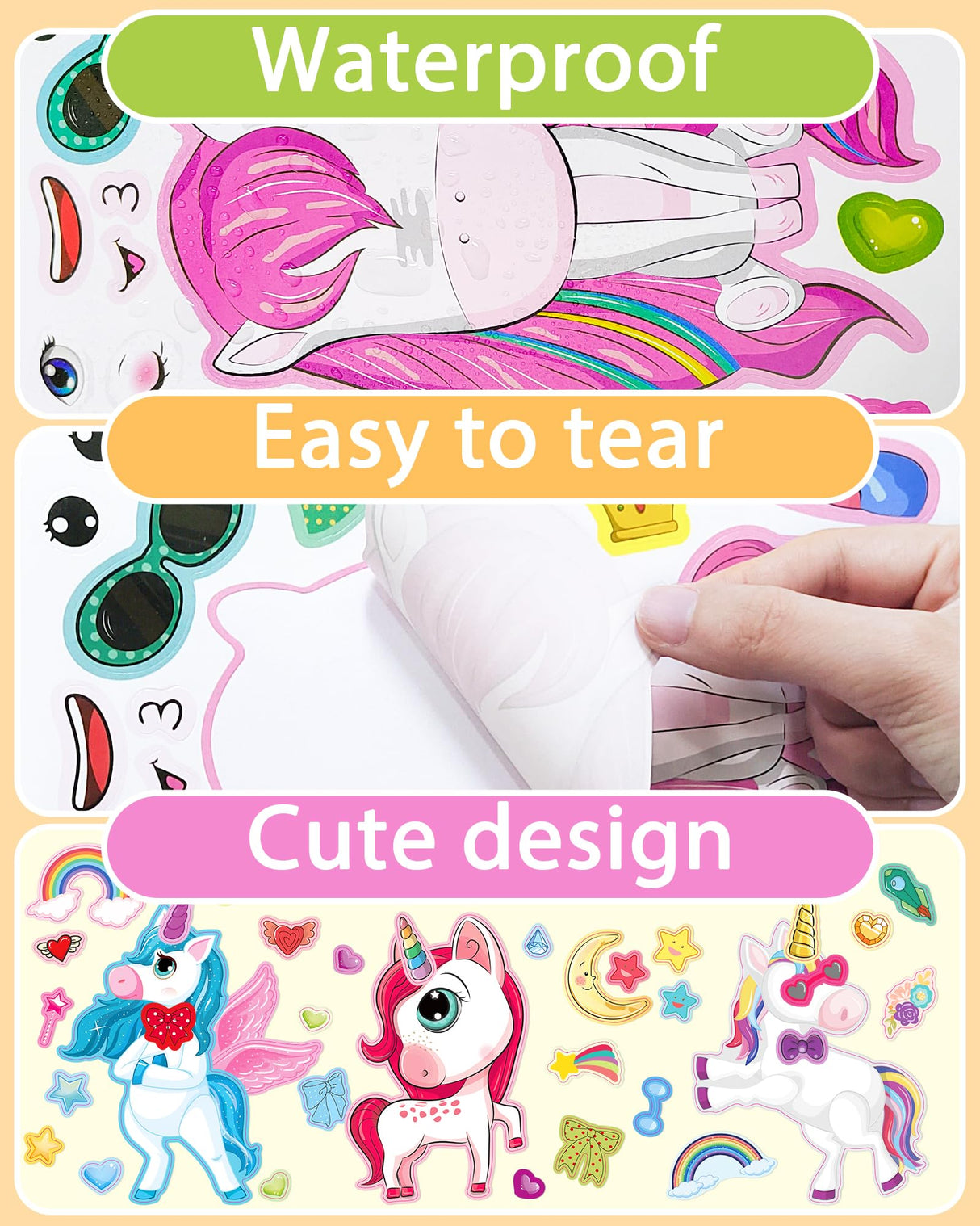 24 Pcs Make Your Own Unicorn Sticker Sheet, Unicorn Party Favors Face Stickers for Kids Girls Toddlers Crafts Activities Bags Birthday Party Favors Valentines Day Gifts for Kids Classroom Greingways