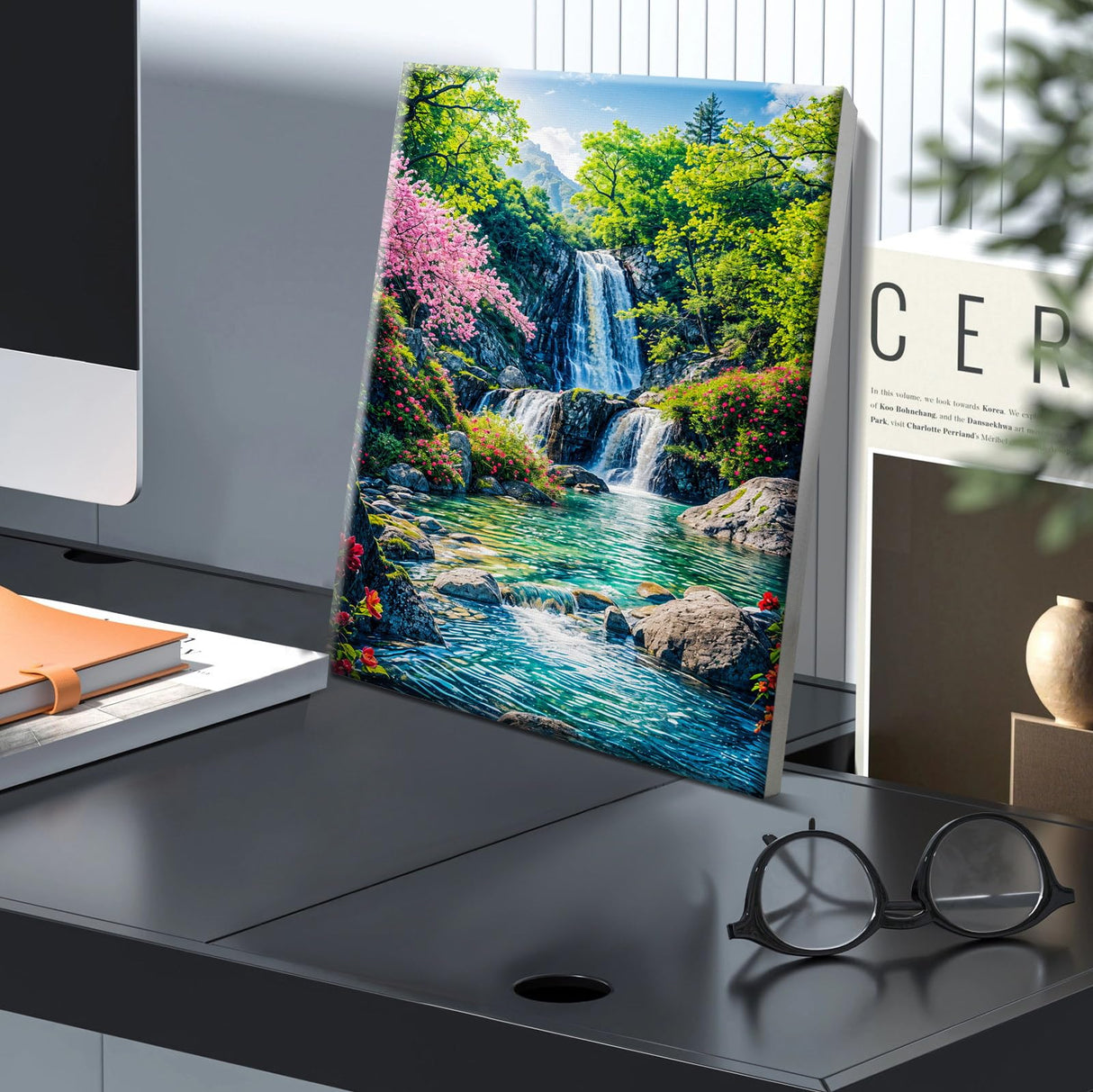 JOOZ Paint by Numbers Kit for Adults with Frame, Landscape Paint by Number with Easel, Mountain Waterfall Paint by Number Canvas, DIY Landscape Oil Painting Kit for Home Wall Decor 8x12 Inch JOOZ