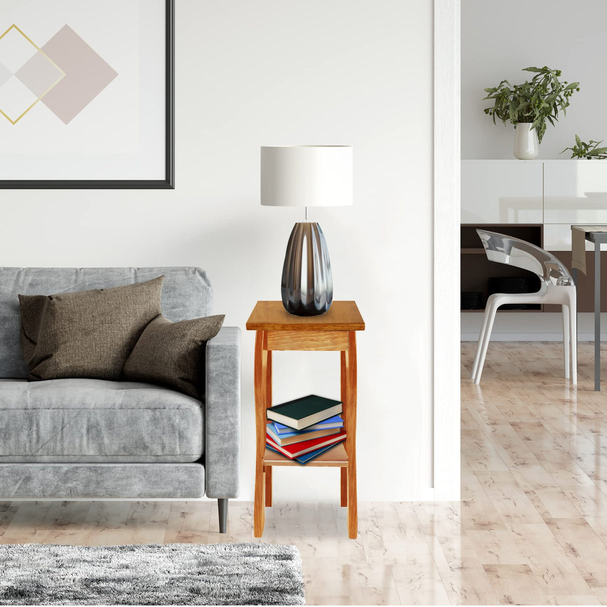 Peaceful Classics Wooden End Table- Amish Handmade Slim Side Table for Living Room, Bedroom, Entry Way, & Hallway, Thin Narrow End Table with 2-Tiered Shelves for Display & Storage, Cherry Peaceful Classics
