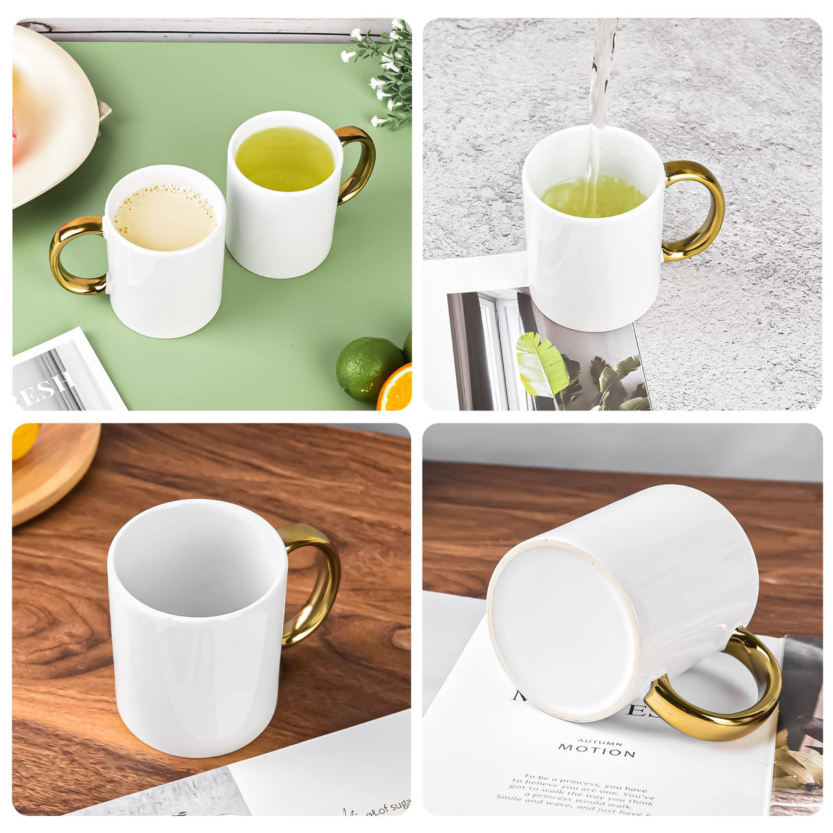 BYCNZB 12 oz Set of 6 White Mugs Sublimation Blank Mugs DIY Coated Ceramic Mugs for Coffee Tea, latte, Cappuccino Cocoa or DIY Gifts White/Gold BYCNZB