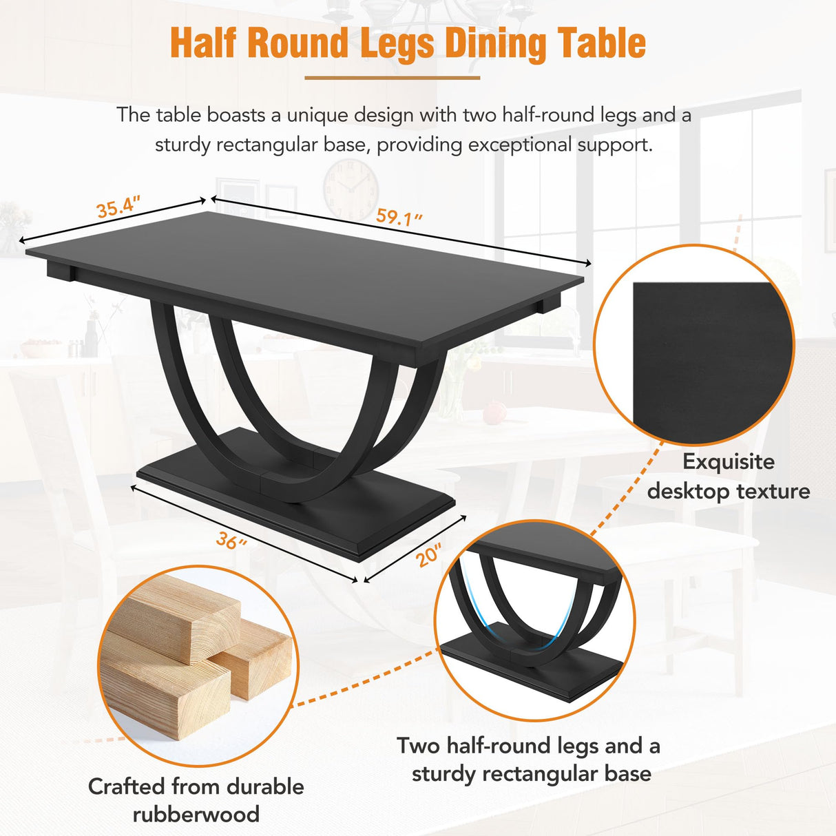 LUMISOL 6 Piece Dining Table Set, Wooden Half Round Kitchen Table Set with Long Bench and 4 Upholstered Chairs, Framhouse Style Table and Chairs Set for Kitchen, Dining Room, Grey LUMISOL