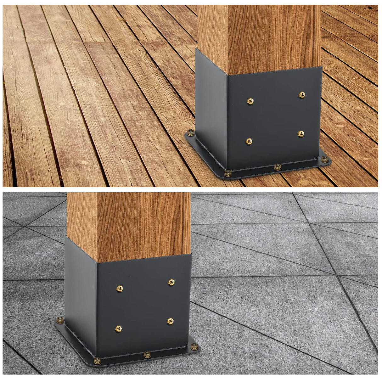 AXWHYS 6x6 Post Base 4 Pcs, (Inner Size 5.6x5.6) Post Anchors, 13GA Thick Solid Steel & Black Powder Coated,Deck Post Brackets Support Deck Base Plate Pergola Brackets Fence Kit AXWHYS