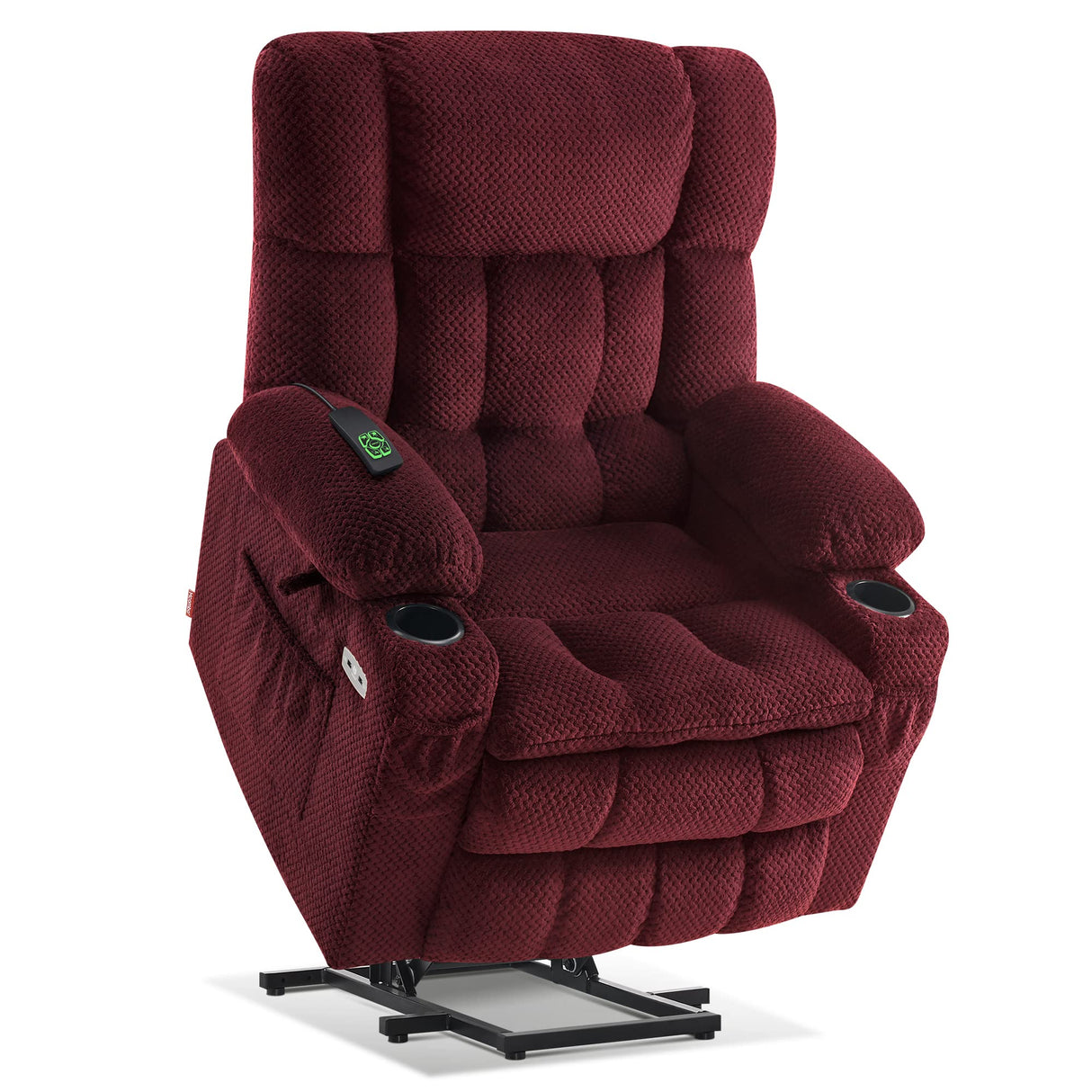 MCombo Dual Motor Power Lift Recliner Chair with Massage and Heat for Elderly People, Infinite Position, USB Ports, Cup Holders, Fabric 7890 (Medium, Burgundy) MCombo