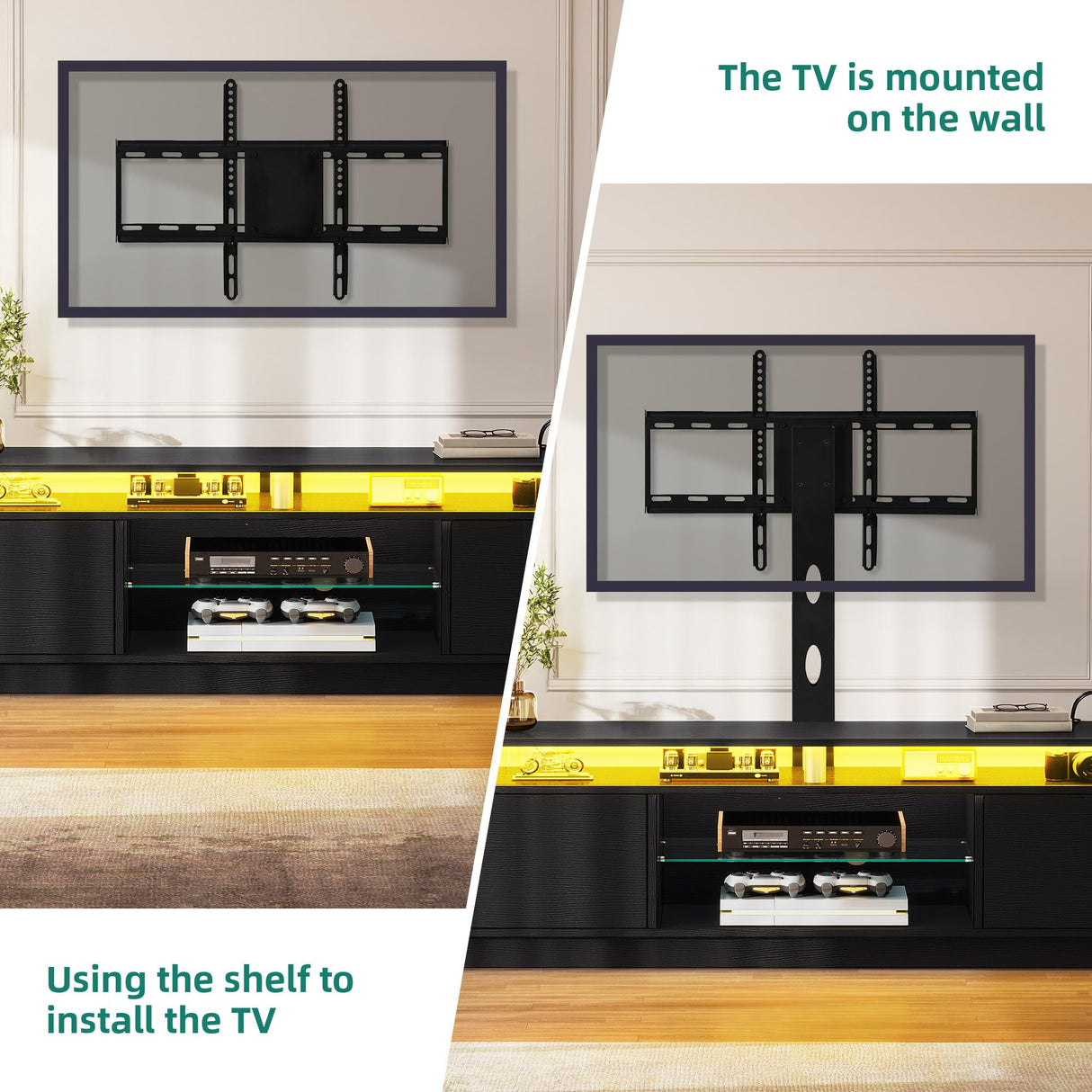 YITAHOME TV Stand with Mount for 75/70/65 inch TV, Entertainment Center with Storage, Modern LED TV Stand w/Power Outlets for Living Room, TV Console Media Cabinet, Black YITAHOME