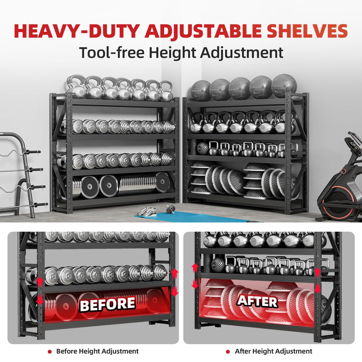 Welfiya 60" W Garage Shelving,4-Tier Heavy Duty Storage Shelves Unit with Adjustable Metal Shelf for Warehouse,Basement,Workshop,4500LBS,60" W x 20" D x 79" H,Black Welfiya