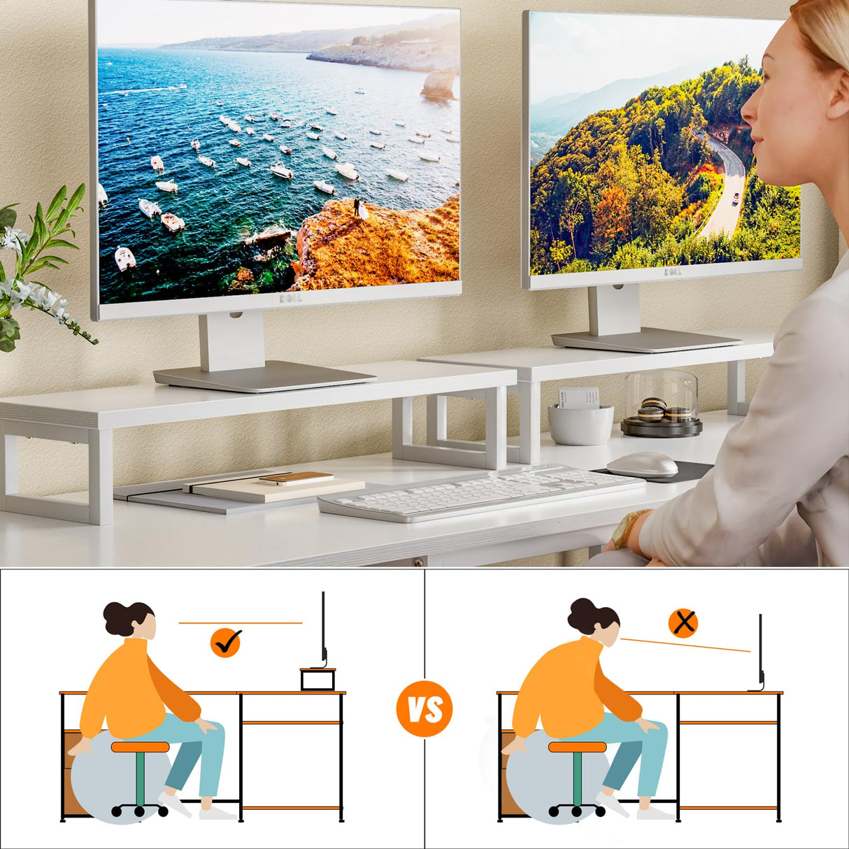 Furologee White 59” L Shaped Desk with Power Outlet, Reversible Computer Desk with File Drawer & 2 Monitor Stands, Corner Home Office Desk with Storage Shelves for Gaming Writing Furologee