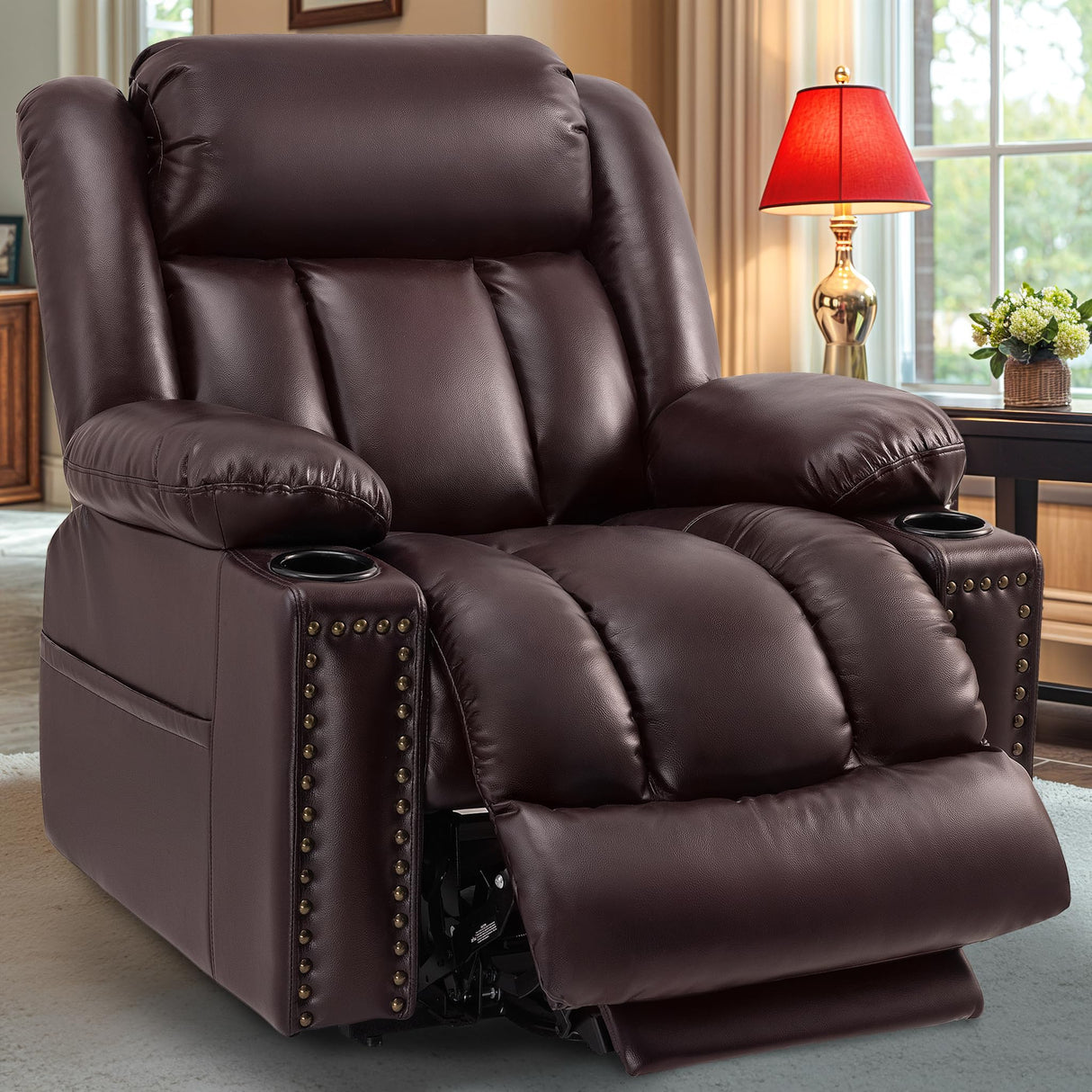 Neioml Triple Motor Large Power Lift Recliner Chair for Elderly with Heat and Massage, Lay Flat Lift Chairs for Seniors Infinite Position, Extended Footrest, USB Ports, Dark Brown Neioml