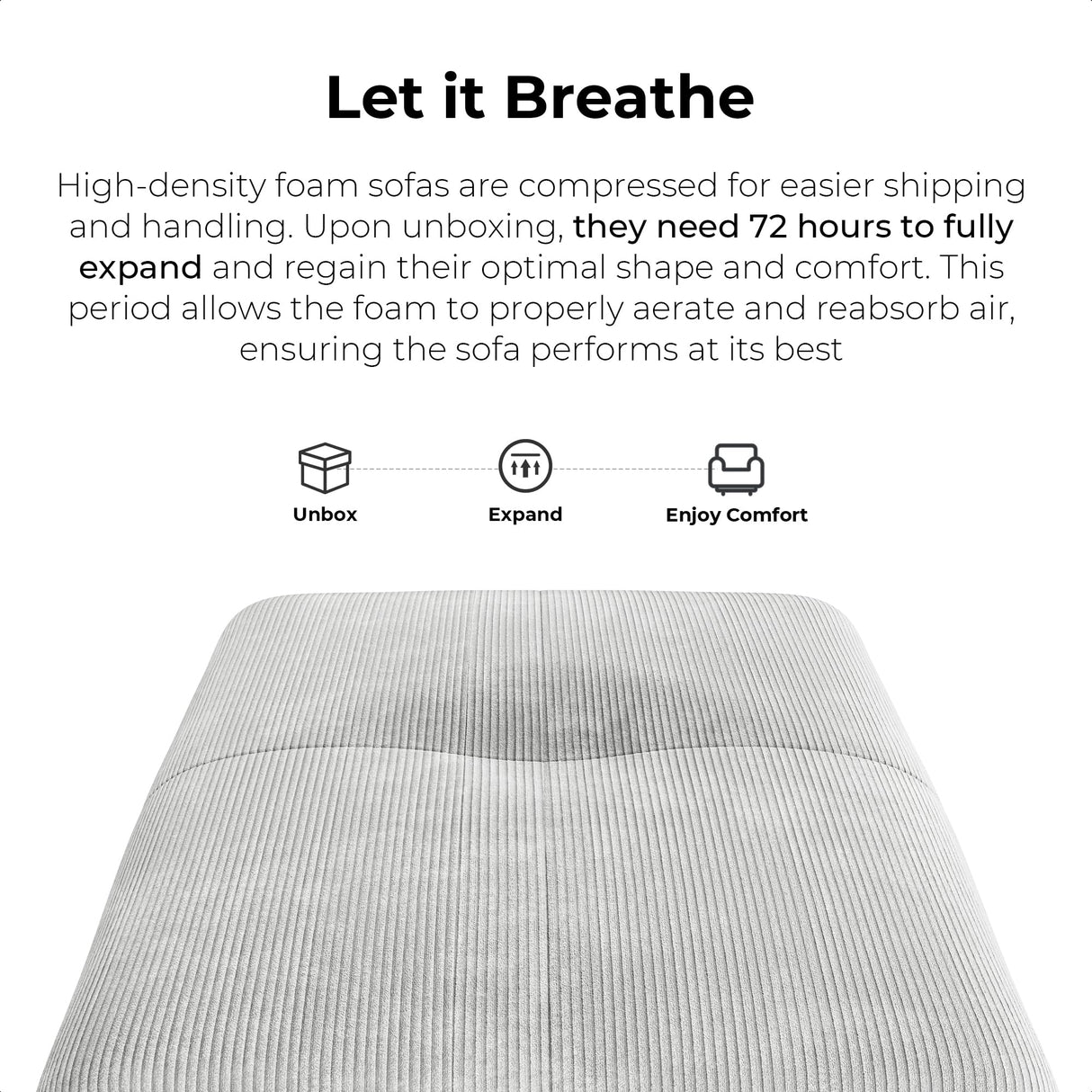 LIKIMIO 118" Modern L-Shaped Modular Sectional Sofa for Living Room, Corduroy Upholstery Grey, Oversized 3-Seater Couch with Deep Seat and Movable Ottoman – No Assembly LIKIMIO