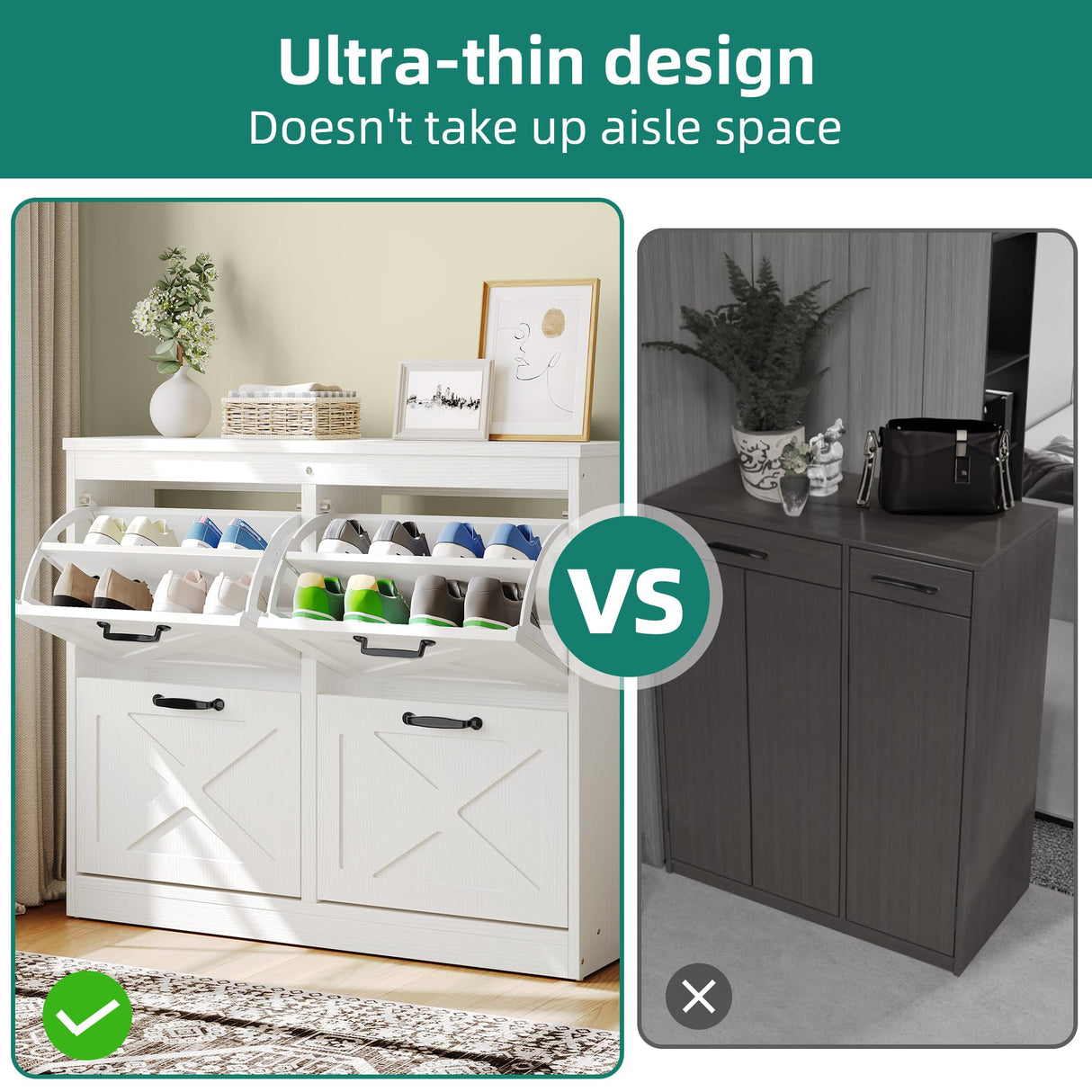 YITAHOME Shoe Cabinet with 4 Flip Drawers, Freestanding Shoe Rack, Shoe Organizer, Narrow Shoe Cabinet for EntryWay Hallway Living Room, White YITAHOME