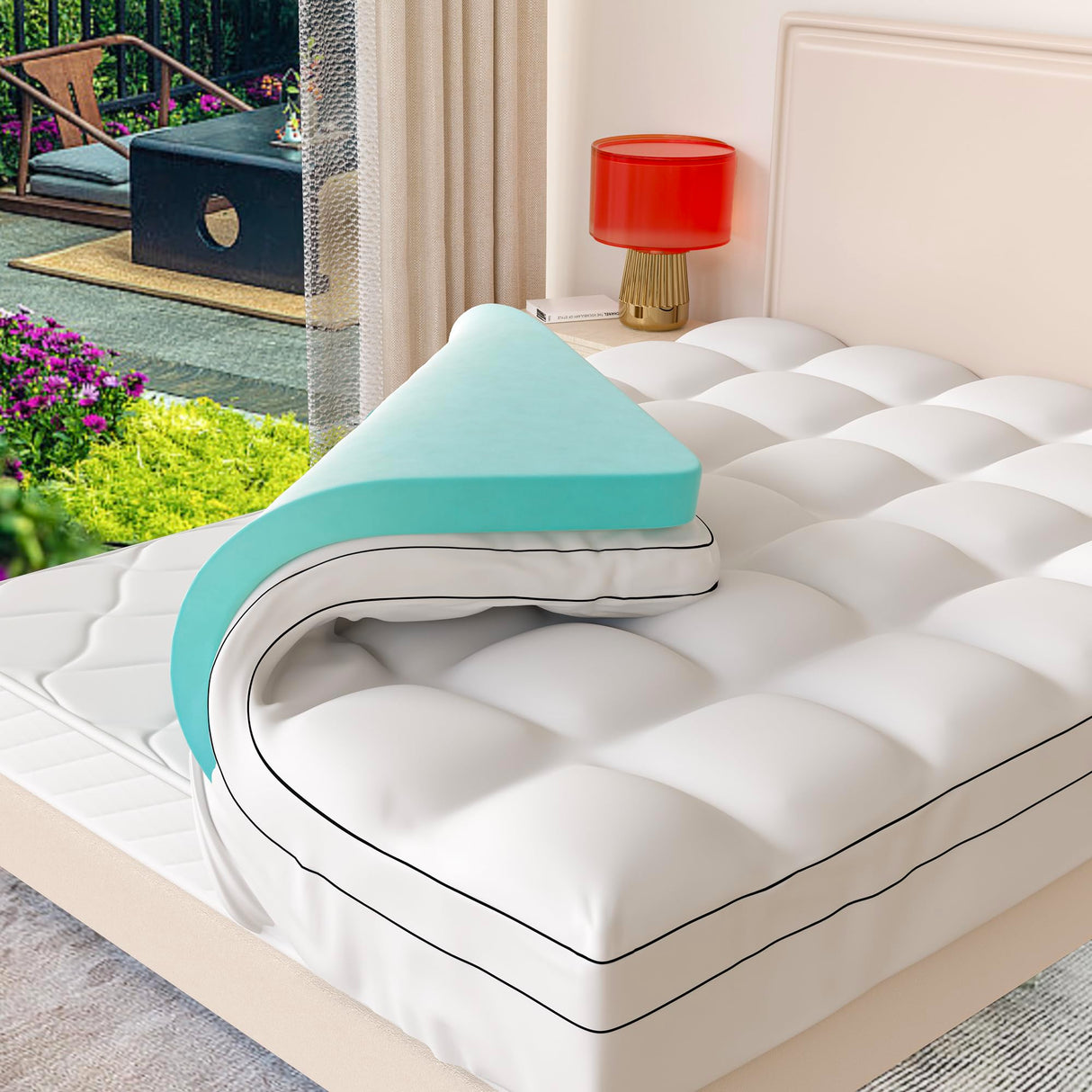 Memory Foam Mattress Topper King Size, Dual Layer 4 Inch Mattress Pad,2 Inch Gel Memory Foam Plus 2 Inch Pillow Top Cover with 8-21 Inch Deep Pocket Aivermeil