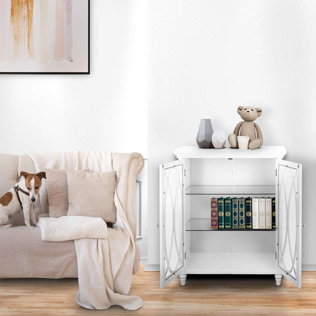 Teamson Home Florence 26 in. x 32 in. 2-Door Freestanding Wooden Floor Cabinet with Adjustable Shelves for Storage Solutions in Bathrooms, Kitchens, Laundry Rooms, Home Offices, White Teamson Home