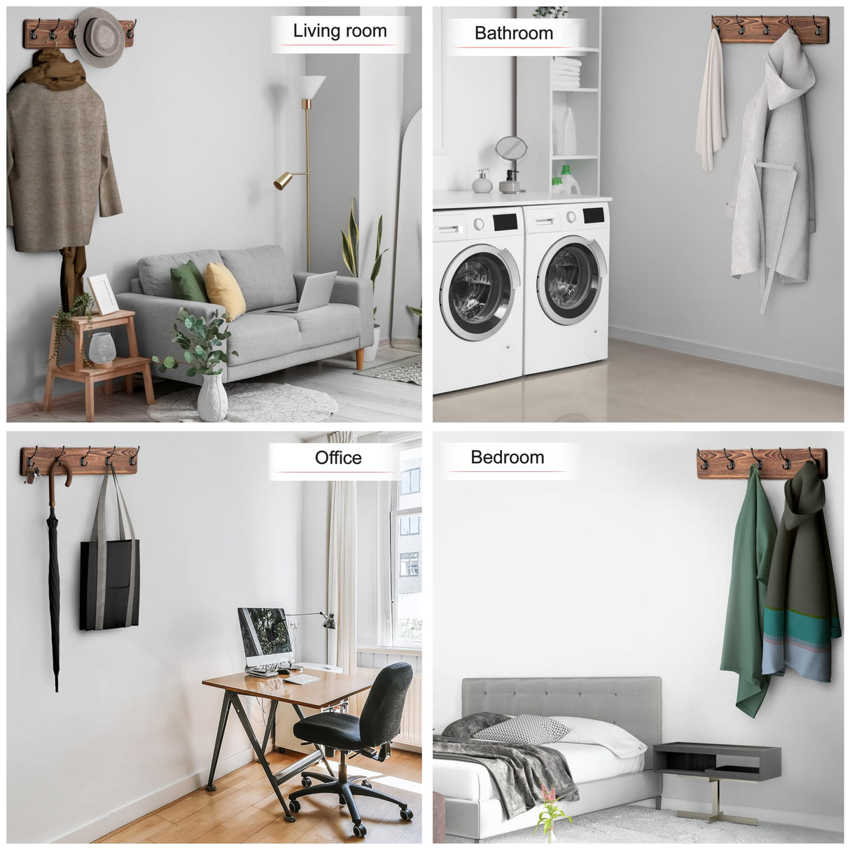 Rustic Coat Rack Wall Mount – 17 Inch Solid Pine Wood Wall Mounted Coat Rack with 5 Hooks – Distressed Finish, 16 Inch Hole Distance – Heavy Duty Wall Hook Rack for Entryway, Hallway, Bathroom SAYONEYES