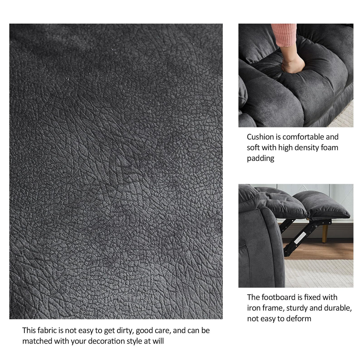 CANMOV Manual Recliner Loveseat, 2 Seat Recliner Sofa Chair with Overstuffed Armrest and Backrest, Soft Fabric Reclining Loveseat Living Room Set with Hidden Cup Holders for Adults Elderly,Grey CANMOV