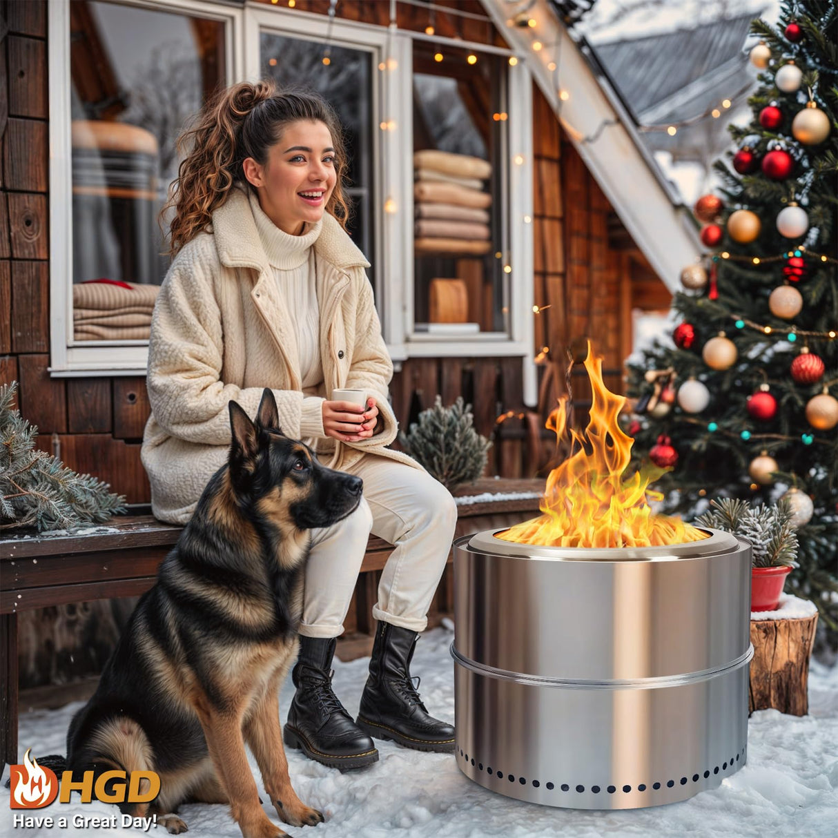 HGD 20 inch Smokeless Firepit Outdoor, Stainless Steel Fire Pit, Smokeless Fire Pit for Outside with Carry Bag for Camping Backyard Patio Garden Picnic HGD