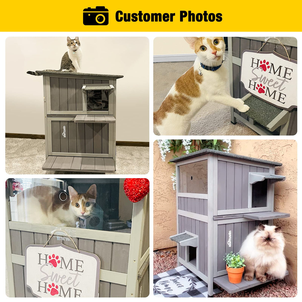 Aivituvin Outdoor Feral Cat House 2-Story Cat Cottage Kitten Shelter with Window Aivituvin