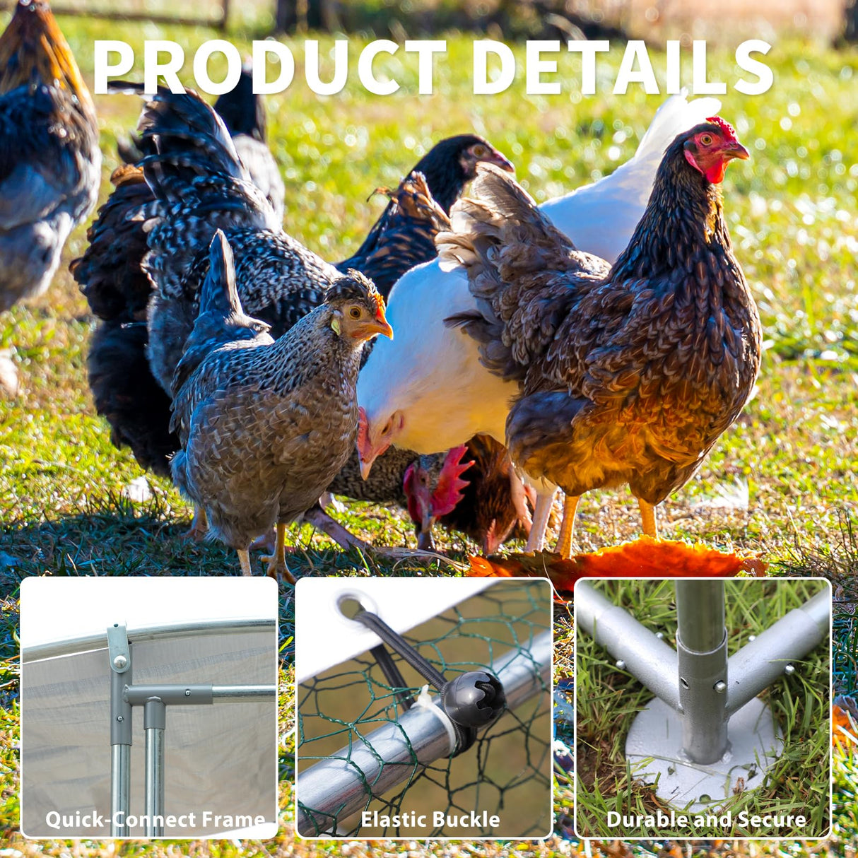 NUGRIART Large Metal Chicken Coop Walk-in Poultry Cage with Water-Resident and Anti-UV Cover Duck Rabbit Cat House Outdoor Chicken Run Pen with Round Roof NUGRIART