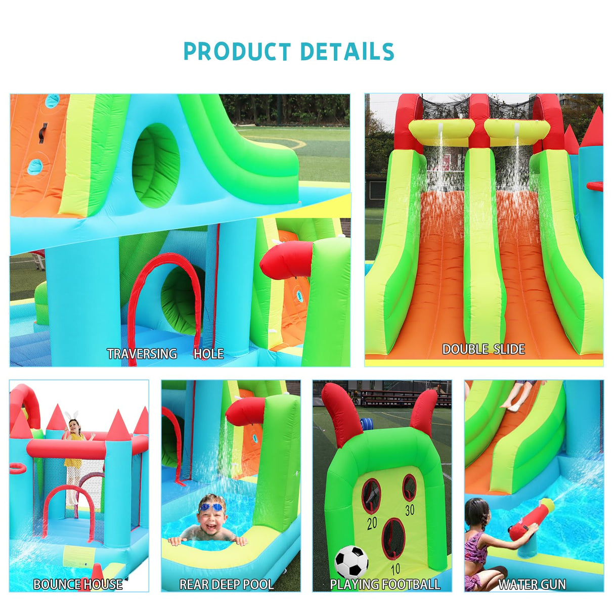 HIJOFUN Inflatable Water Slide Park 18x15FT Mega Water Park Bounce House w/Double Waterslide Large Splash Pool, Deep Pool, Shower,Water Cannon,Climbing Wall and Jumping Bouncer for Backyard Outdoor HIJOFUN