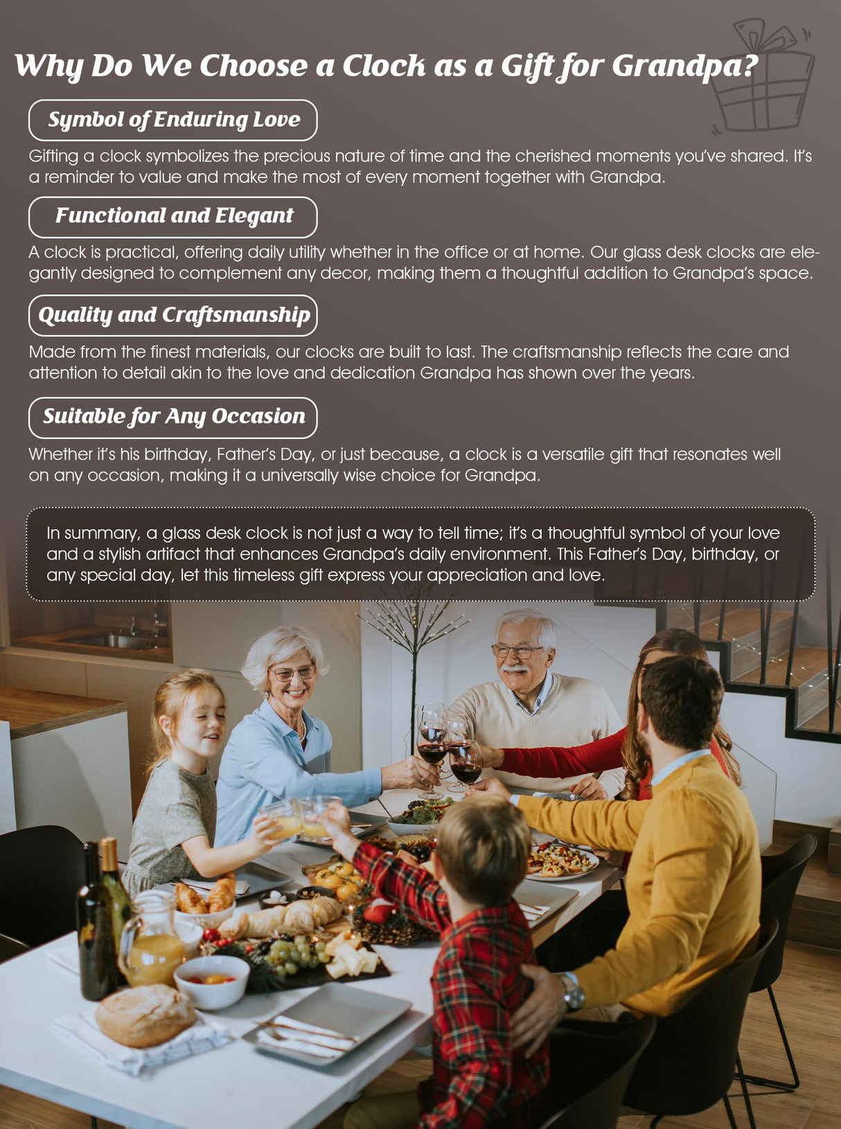 WINTAIM Grandpa Glass Clock Gift from Granddaughter or Grandson - Unique Grandfather Clock Gift Ideas for Great Grandpa Birthday, Christmas, Thanksgiving WinTaim