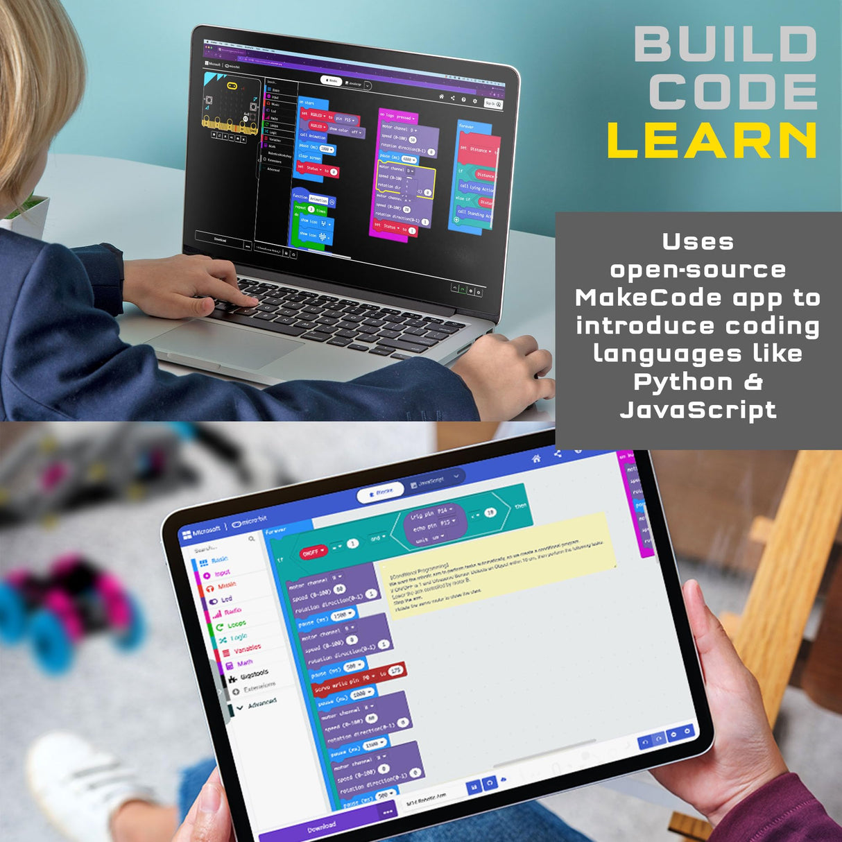 Thames & Kosmos Robotics Workshop with Micro:Bit STEM Experiment Kit, Creative, Educational Coding & Programming Curriculum for Home & School Use, Utilizes MakeCode App to Learn Python, Javascript Thames & Kosmos