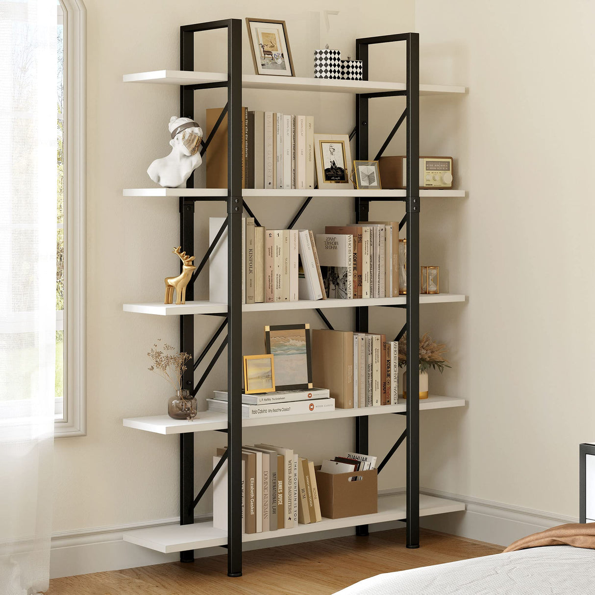 YITAHOME 5 Tier Bookshelf, Freestanding 5 Shelf Bookcases and Bookshelves, Modern Minimalist Furniture Open Display Storage Shelves Books Organizer for Living Room Bedroom Home Office, White YITAHOME