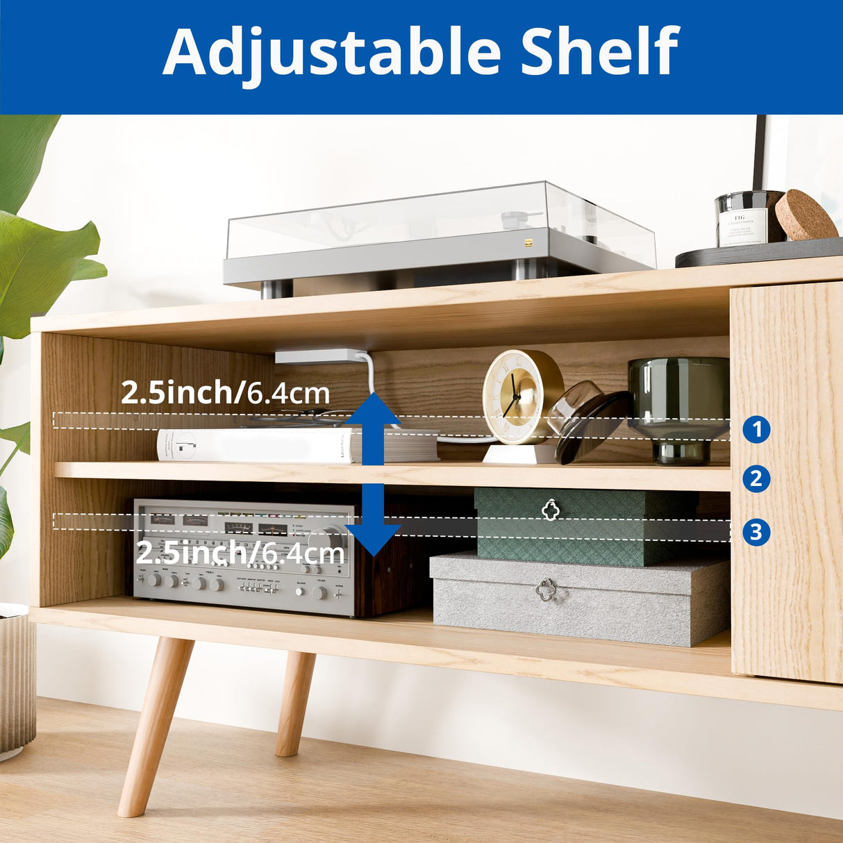 Cozy Castle TV Stand for 50 Inch TV, Mid Century Modern Entertainment Center with Storage Cabinet, TV Media Console with Charging Station for Living Room, Bedroom, Oak Cozy Castle