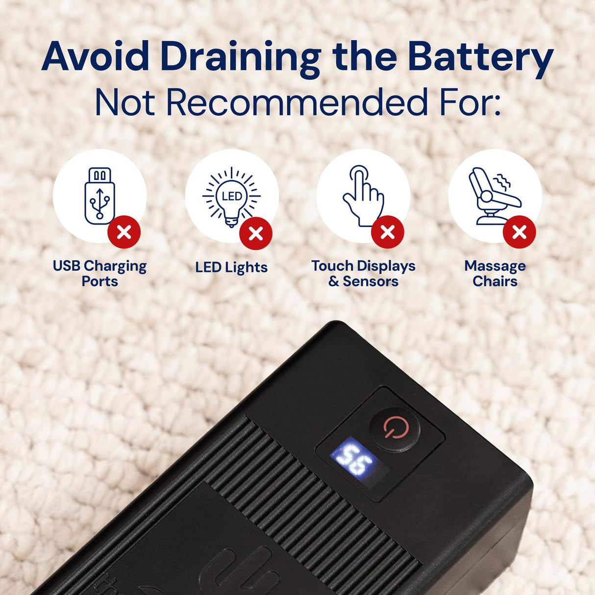 The Blue Cactus Universal Battery Pack for Reclining Furniture with LCD Display- Wireless 2500mAh Rechargeable Battery for Electric Recliner, Power Sofa, Couch, Lift Chair- Fits 2-Pin Motion Furniture The Blue Cactus Company