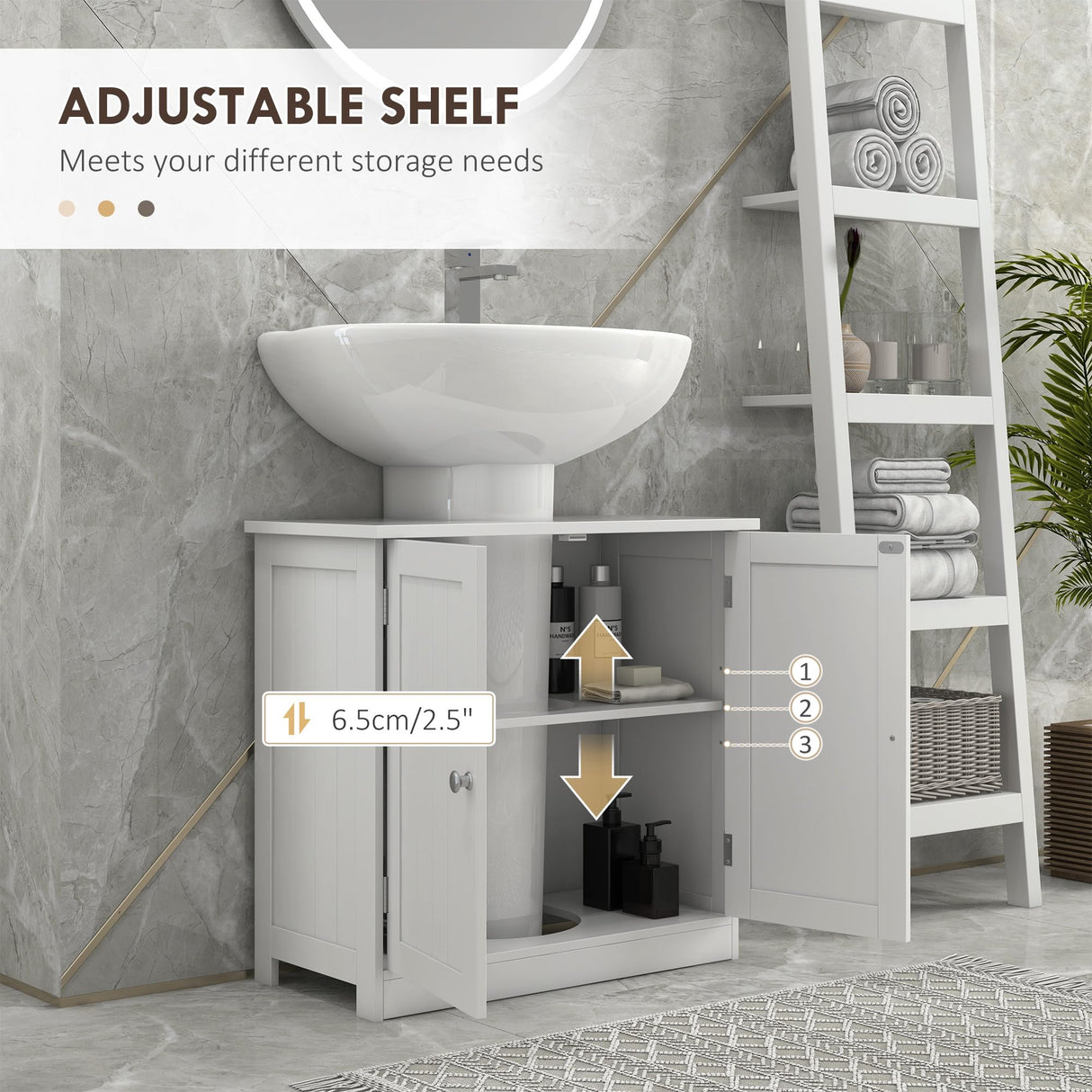 HOMCOM Under Sink Bathroom Cabinet, Pedestal Sink Storage Cabinet with 2 Doors, Shelf and U-Shape, White HOMCOM