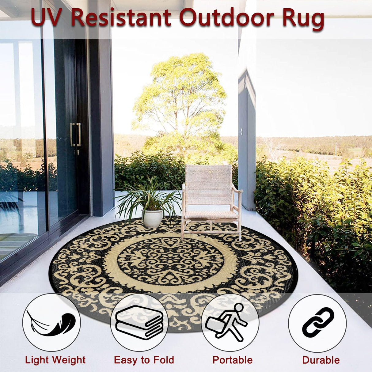 Homcomoda Round Outdoor Rugs for Patio 6ft Waterproof Clearance Reversible Patio Rugs Lightweight Outdoor Rugs Plastic Straw Rugs Portable RV Camping Rug Mat for Outdoor Porch Beach BBQ Beach Backyard Homcomoda