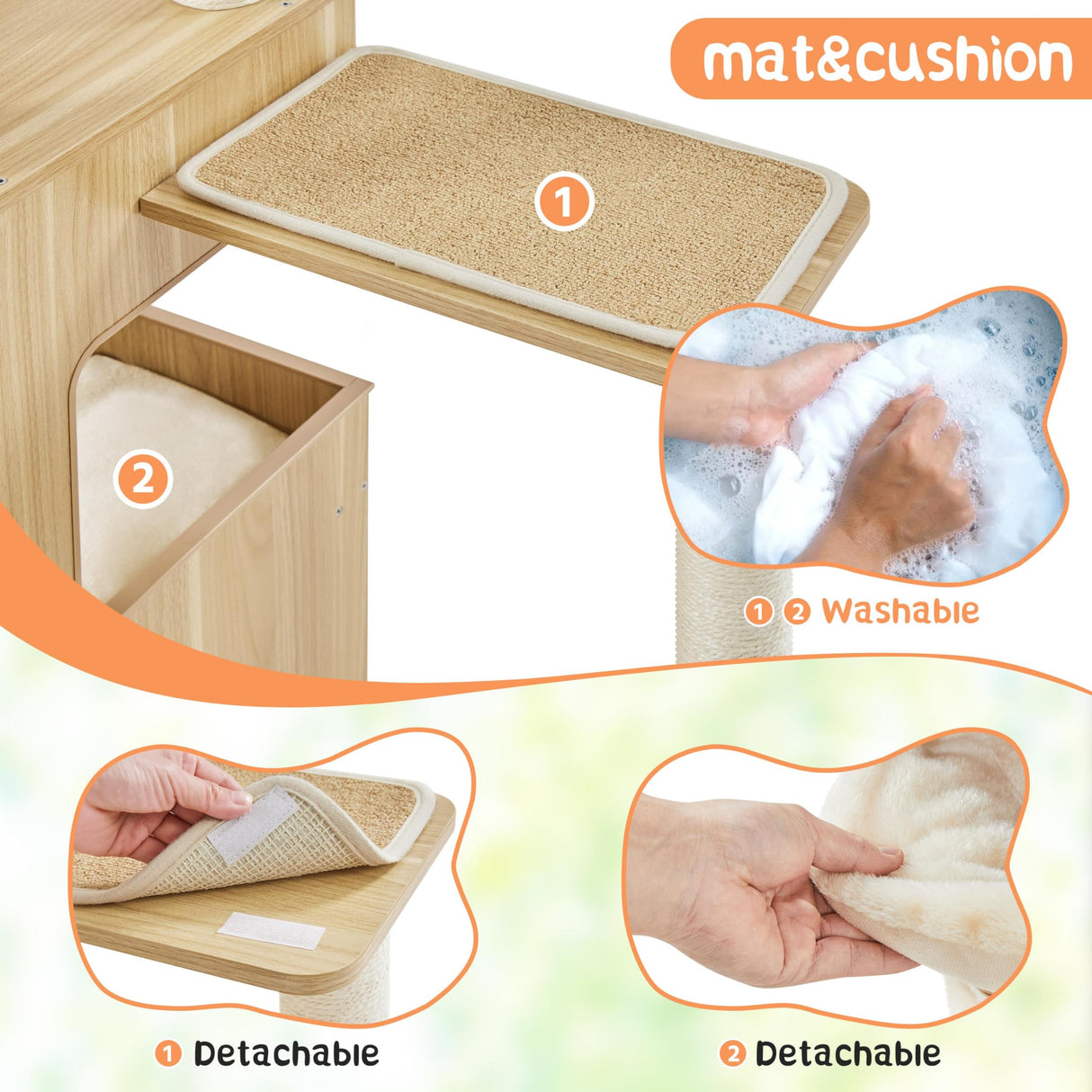 Yaheetech Wooden Cat Tree, 53in Modern Cat Tower for Indoor Cats with Scratching Posts Washable Detachable Cushion, Clear Bowl & Teasing Balls, Multi-Level Heavy Duty Cat Condo Furniture for Large Cat Yaheetech