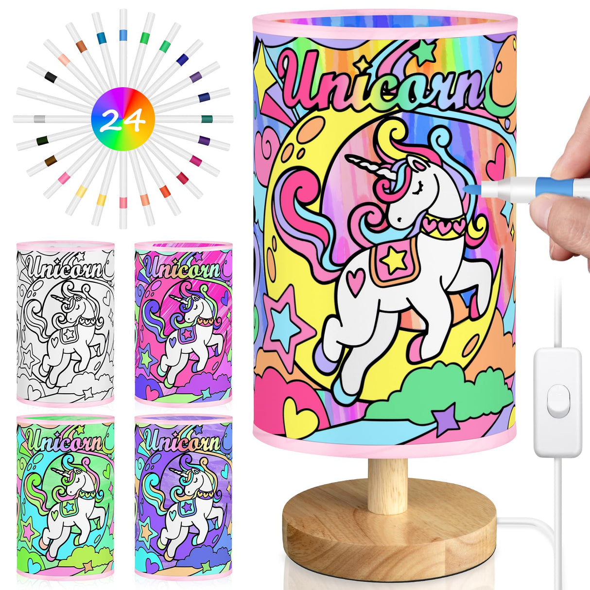 Unicorn Lamp for Kids, Birthday Gifts for Girls Ages 6 7 8 9 10 11 12 Year Old, Bedside Table Lamp for Bedroom, 3 Way Small Lamps for Nightstand, Paint You Own Unicorn Lamp Kit Toys, Art Supplies Toy JIGQGY