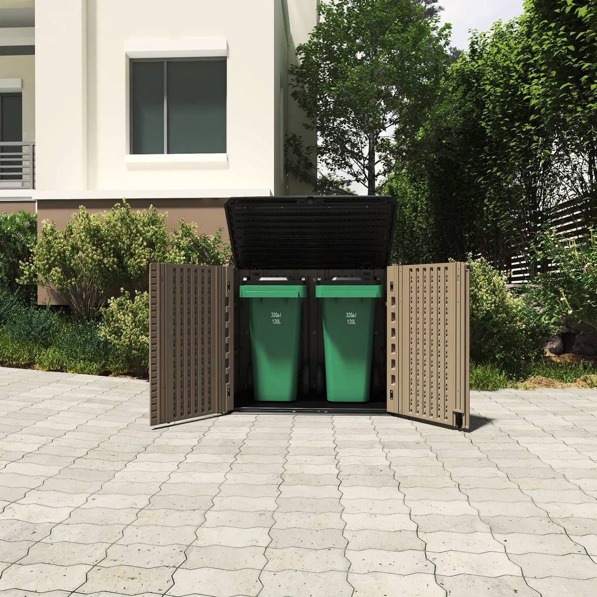 HOMSPARK Storage Shed Weather Resistance, Multi-Purpose Outdoor Storage Cabinet for Backyards and Patios, Horizontal Storage Shed for Lawnmower, Patio Accessories (COFFEE, Large - 26 cu.ft) HOMSPARK