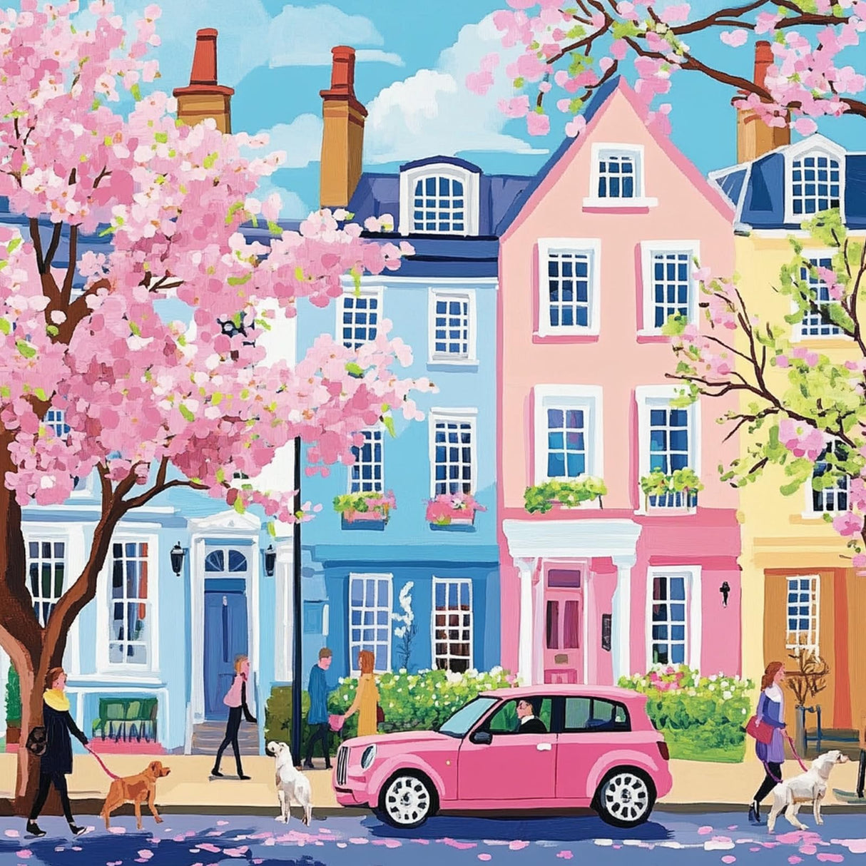 Miwixy Cherry Blossom Diamond Art Kits for Adults,Dog Spring Street Diamond Painting,Pink Car 5D Full Drill Diamond Dots Paintings,Round Diamond Art Canvas for Beginners Home Wall Decor12x12inch Miwixy