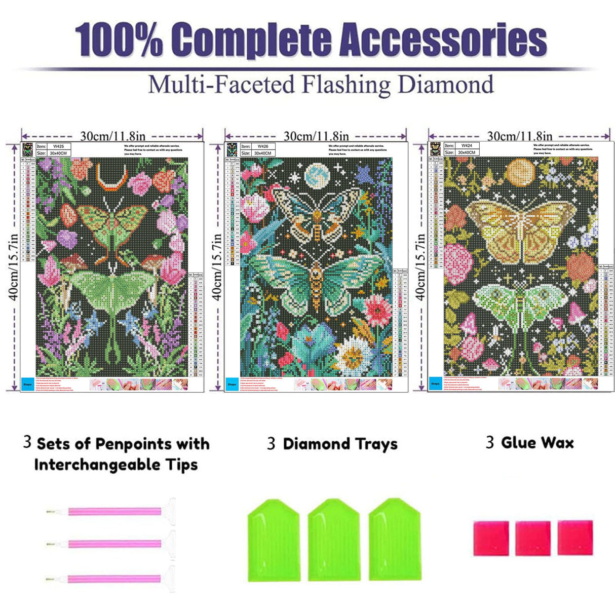 OFRKE Diamond Painting Kits for Adults,3 Pack Butterfly Moth Diamond Art for Beginners, Diamond Round 5D Full Drill Paint with Diamonds Pictures Gem Art Painting Kits DIY Crafts Kits 12x16inch OFRKE
