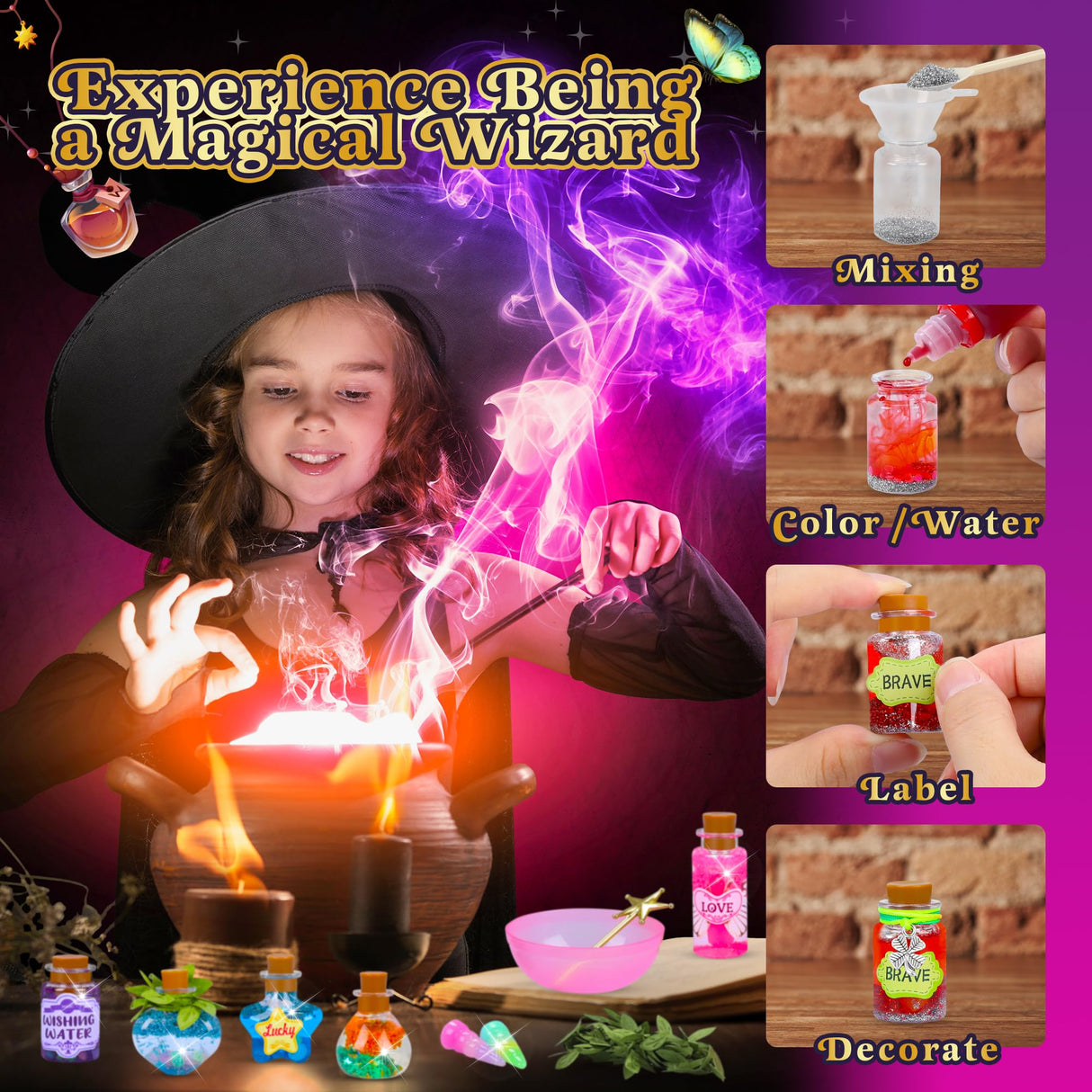 CARTELL Fairy Magic Potions Kit for Kids, Upgraded 26 DIY Mixed Magic Wizard Potion Bottles, Mystery Potions Craft Kit, Christmas Decorations Birthday Gifts for Age 6 7 8 9 10+ Year Old Girls Boys CARTELL