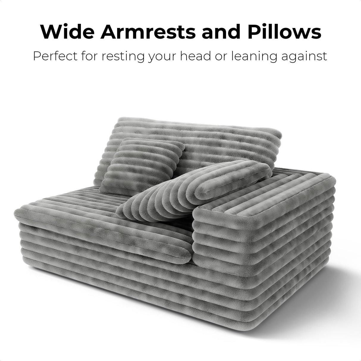 LIKIMIO Boneless Sectional Cloud Couch for Living Room, 112" Oversized Loveseat Modern Sofa with Comfy Cushions, 34" Extra Deep Seat, No Assembly Required, Plush Corduroy Upholstery, Grey LIKIMIO