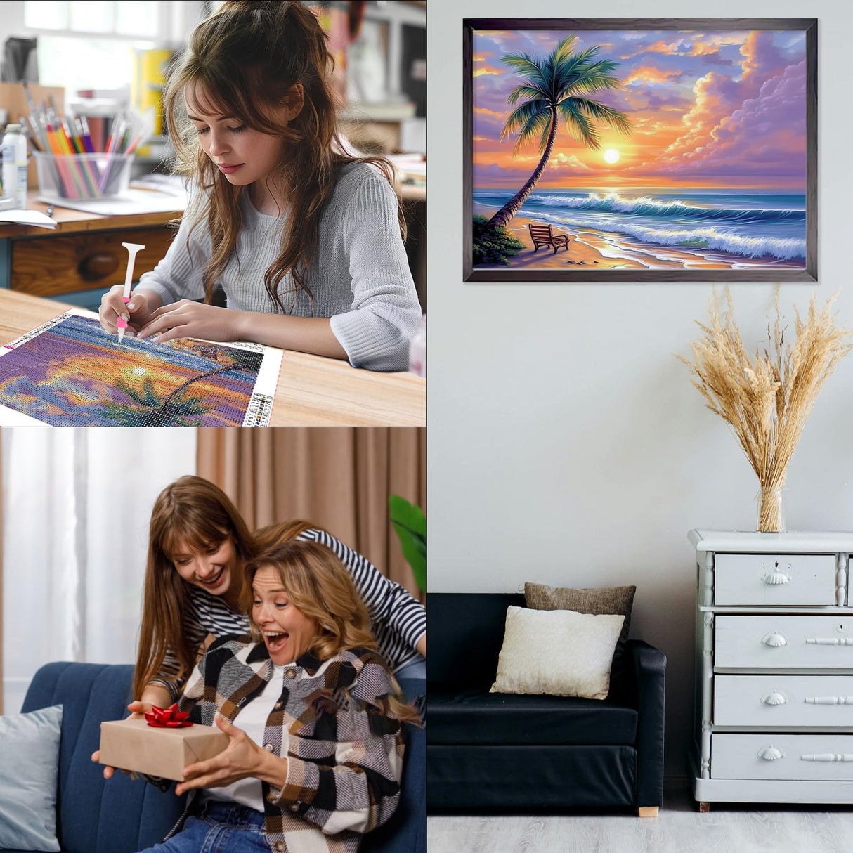 CEOVR Beach Sunset Diamond Painting Kits for Adults, Coconut Tree Diamond Art Dots 5D Full Drill DIY Gem Art for Beginner, Adult Crafts Kits Arts and Crafts, Wall Decor for Home Office 12x16in CEOVR