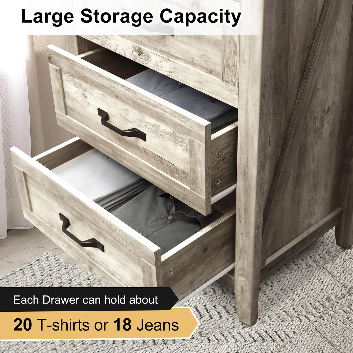 NEDYO Farmhouse 4 Drawer Dresser, Wood Rustic Tall Chest of Drawers, Wooden Dresser Storage Organizer Cabinet for Bedroom Living Room Hallway and Entryway. Light Rustic Oak NEDYO